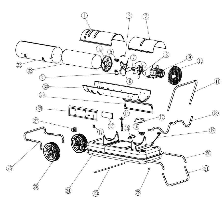 Exploded view of the heater