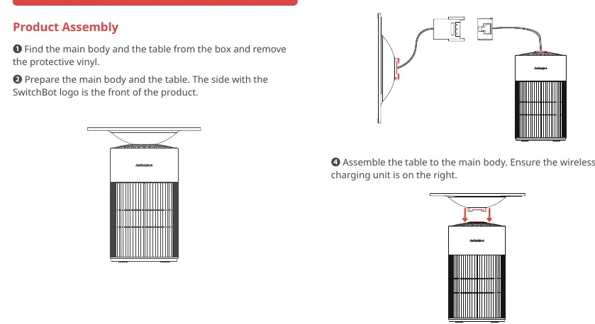 Assembly steps for the main body and table