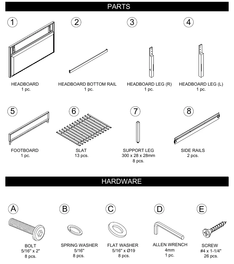 Parts and hardware list