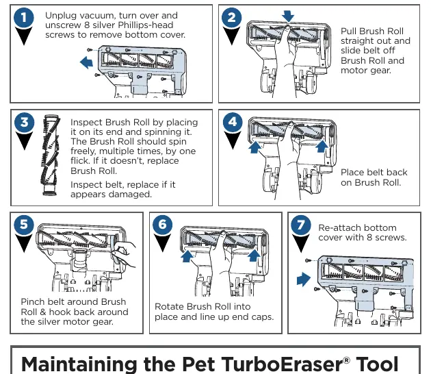 Steps for replacing the belt and brush roll.