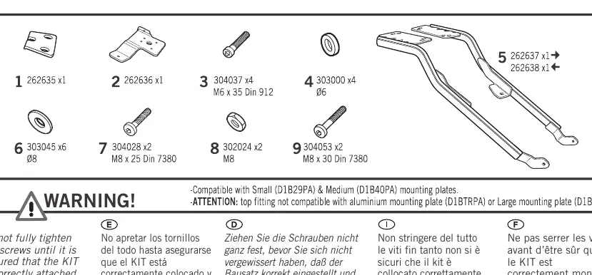 Components included in the SHAD V0VR50ST kit.