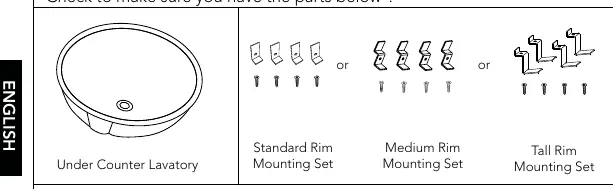 Included parts and mounting sets