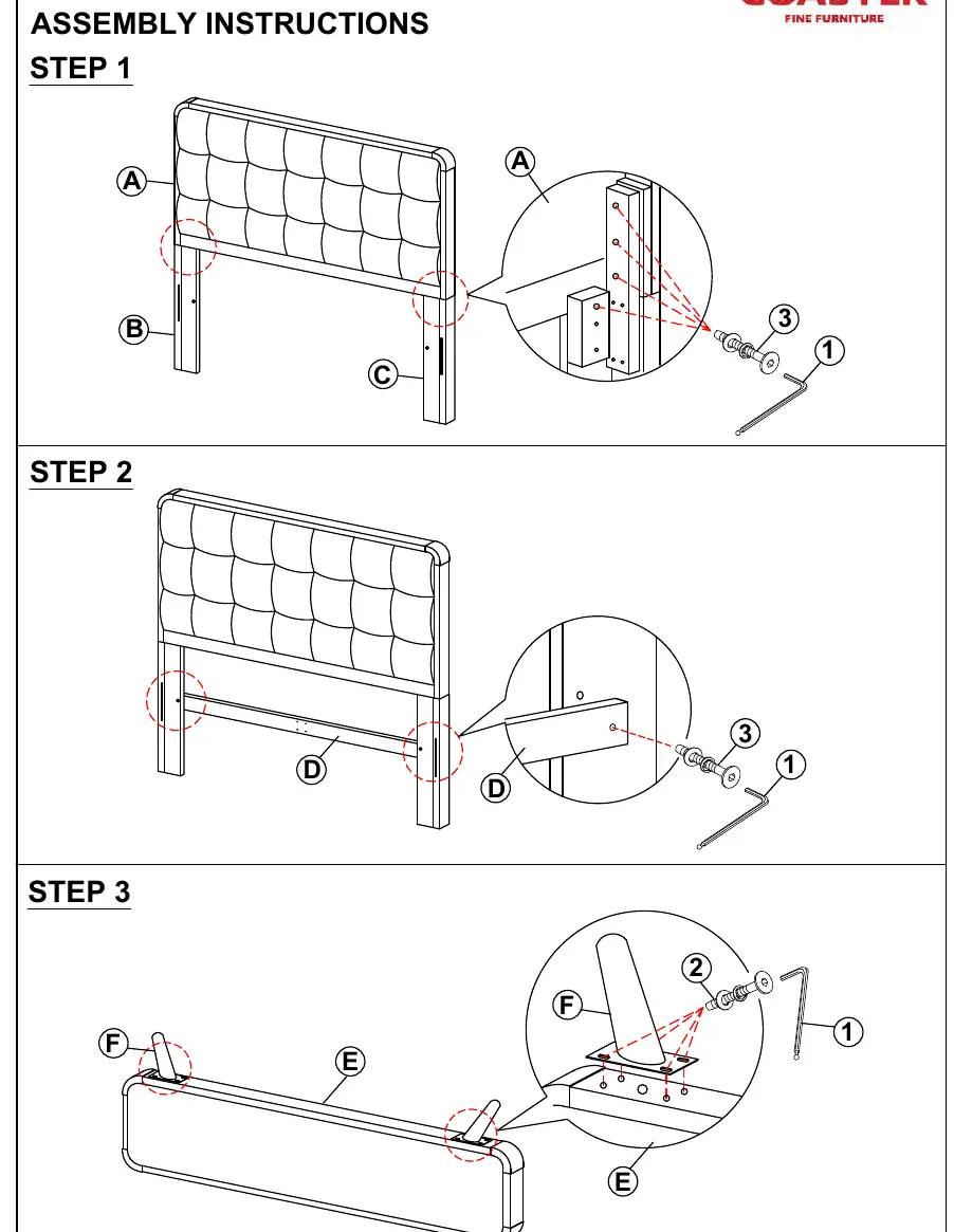 Steps 1-3: Headboard and Footboard assembly.