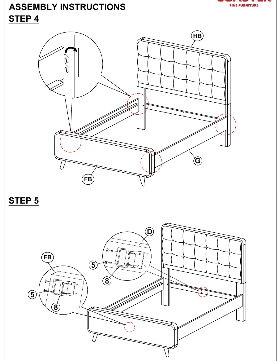 Steps 4-5: Connecting bed rails.