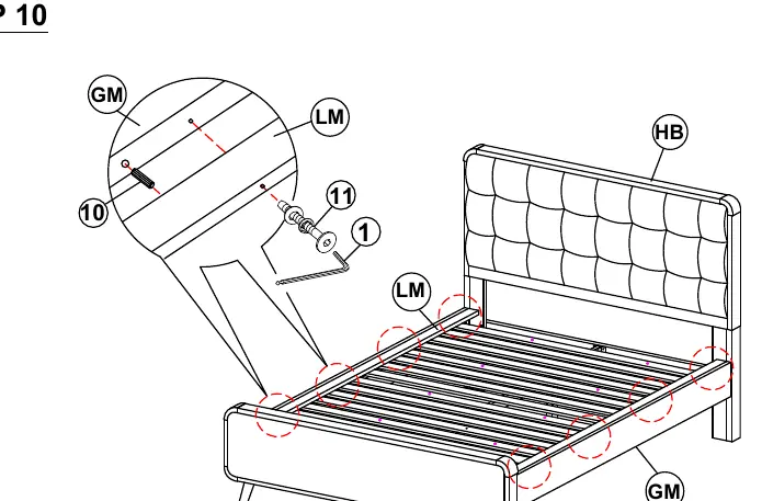 Step 10: Securing the rail tops.