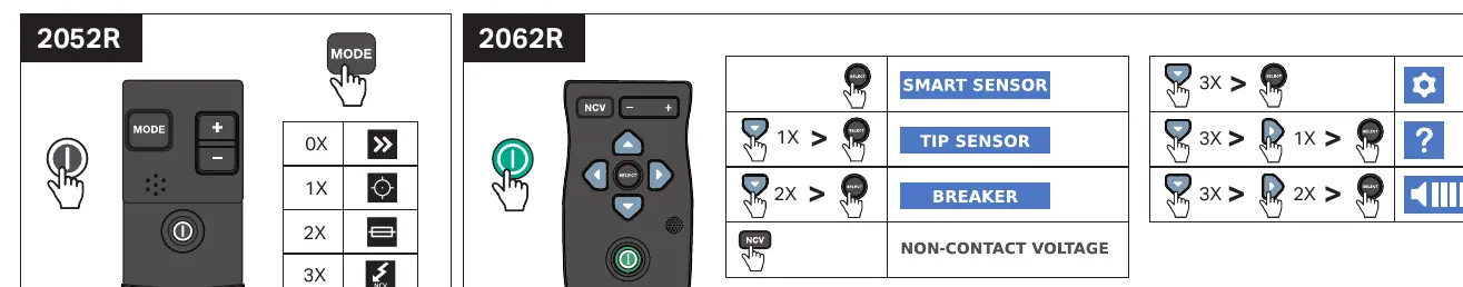 Receiver mode selection and signal settings.
