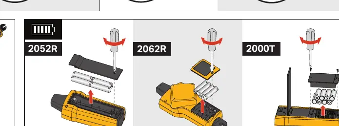 Battery replacement procedure for 2052R, 2062R, and 2000T.