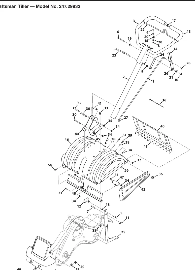 Tiller assembly exploded view