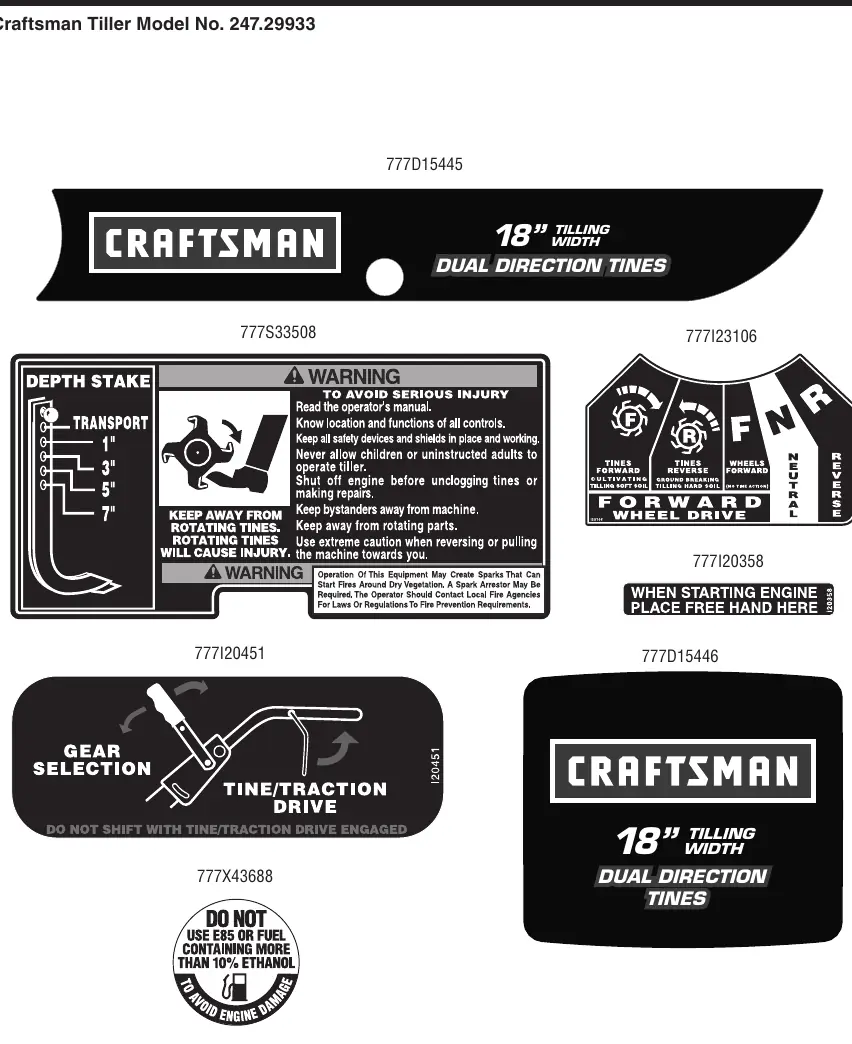 Safety and operational decals
