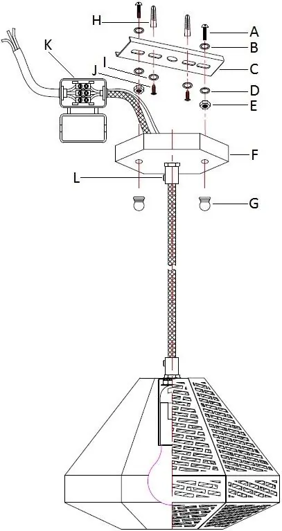 Installation diagram showing mounting bracket, wiring, and canopy assembly.