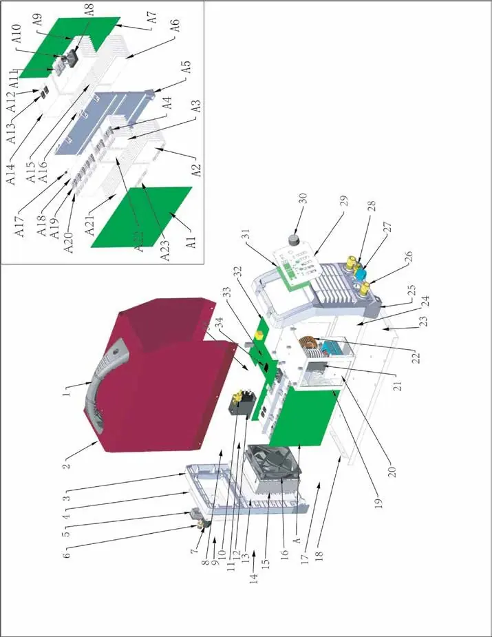 Exploded view of the welding inverter