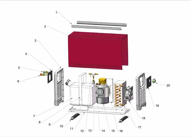 Exploded view of the water cooling unit