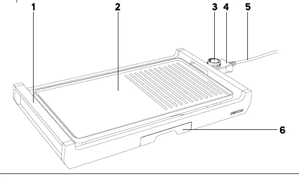 Diagram of the tabletop electric grill components