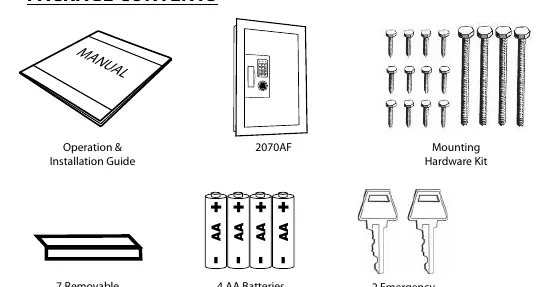 Package contents including hardware and batteries