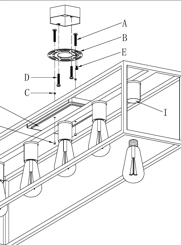 Assembly diagram showing mounting components and fixture structure.