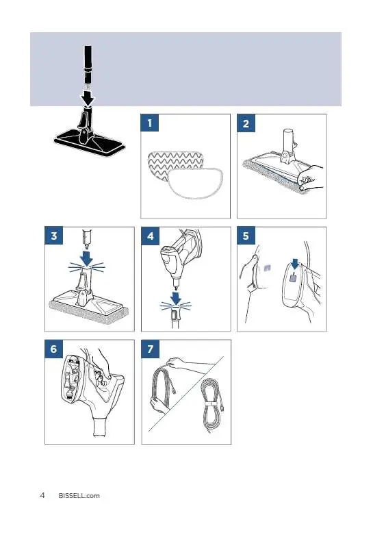 Assembly steps for the steam mop.
