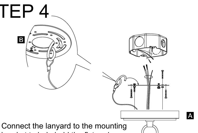 Connecting the safety lanyard to the mounting bracket.
