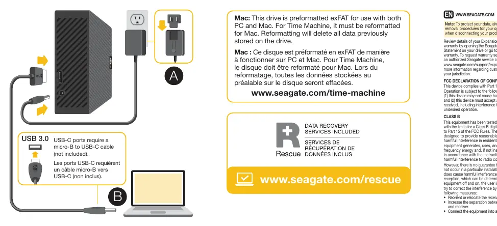 Connection diagram showing USB cable and power adapter