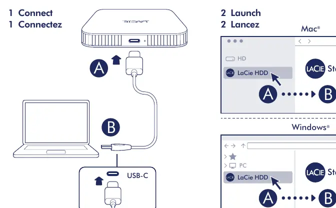Connection diagram for the LaCie Mobile Drive Secure.