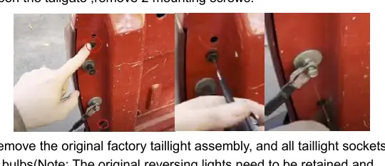 Removing mounting screws and factory tail light assembly