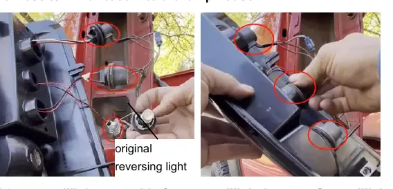 Connecting the new light harness and identifying the original reversing light