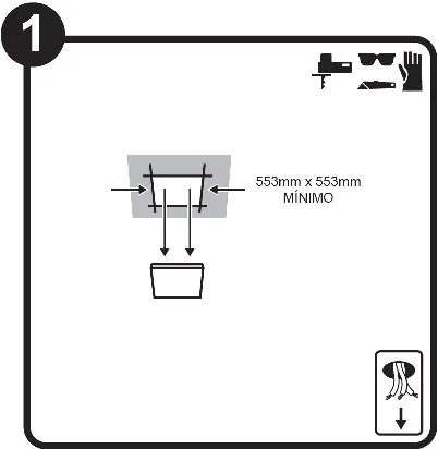 Cutout dimensions 553mm x 553mm