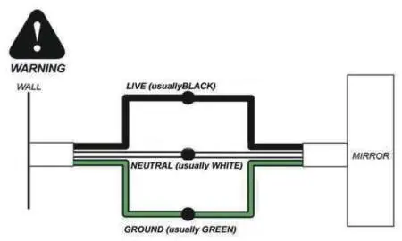 Wiring diagram for connecting the mirror to the main power supply.