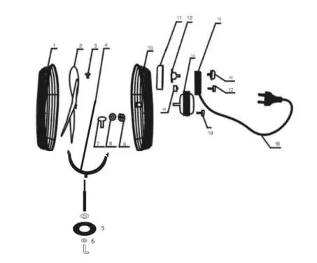 Exploded view of the fan components