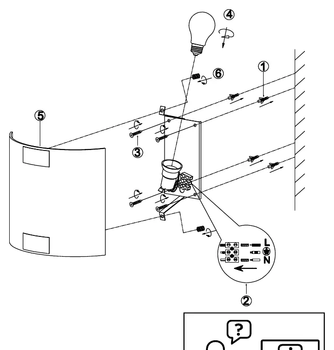 Installation diagram for the wall lamp
