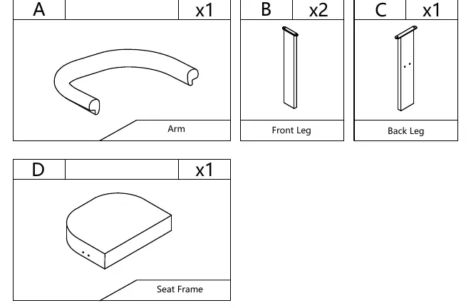 Parts List: Arm, Front Leg, Back Leg, Seat Frame