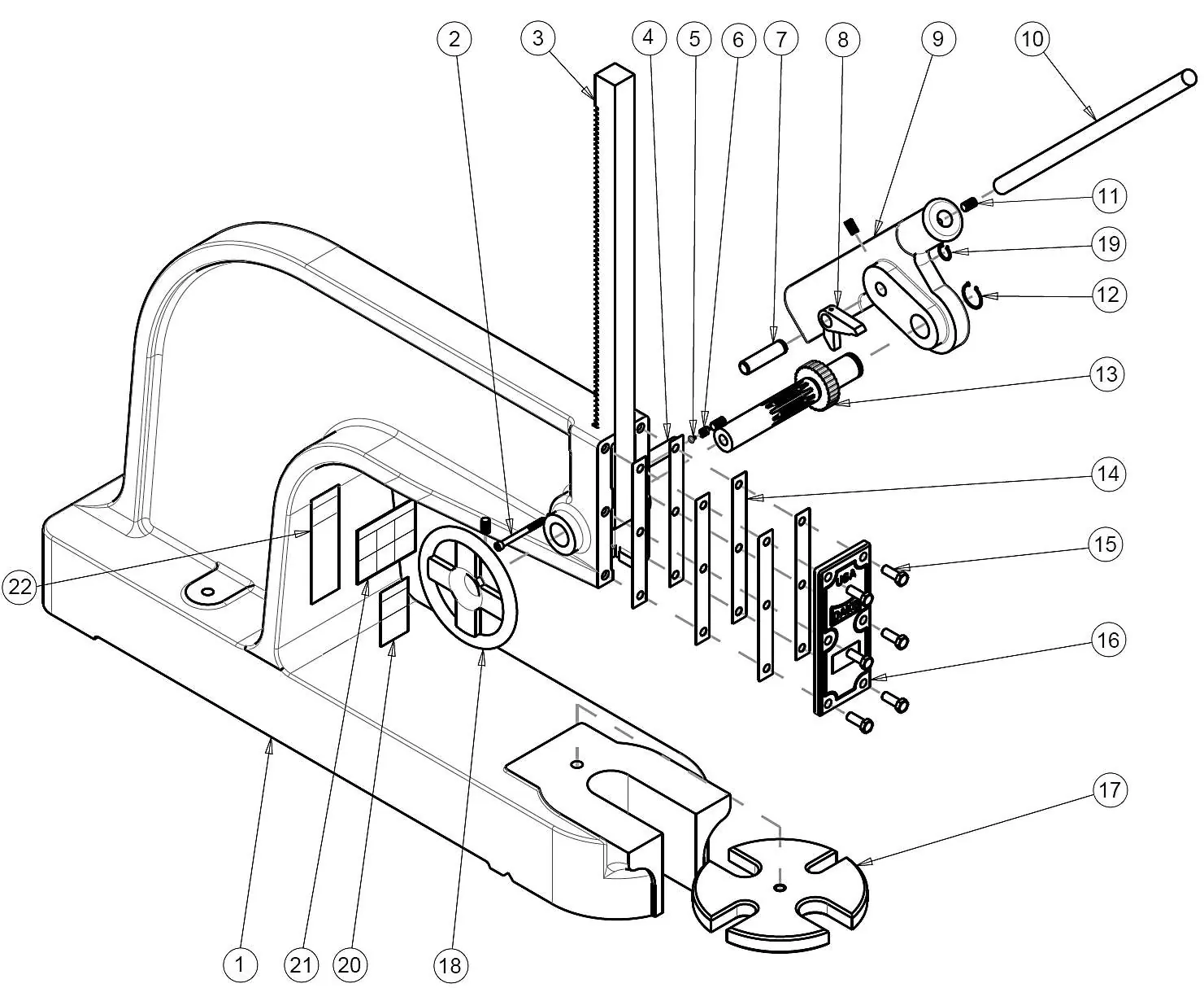 Exploded view of the press