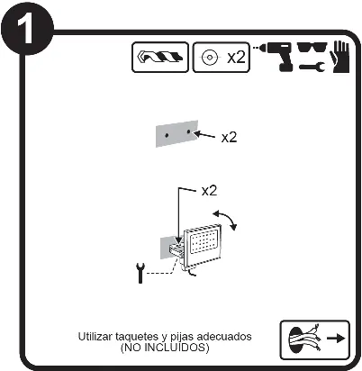 Installation steps using anchors and screws.