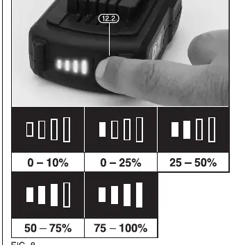 Battery charge status indicator (Fig.8)