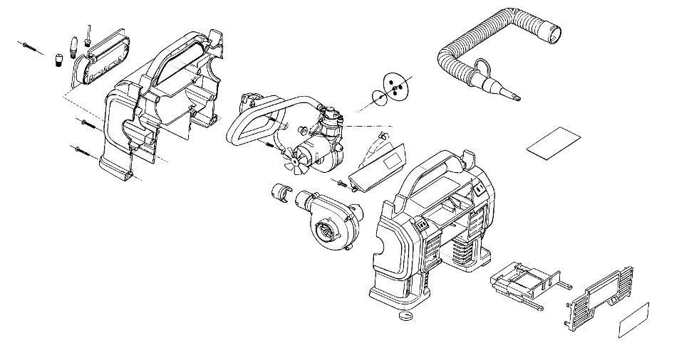 Exploded view diagram of the Pretul COMPI-20P inflator/blower.