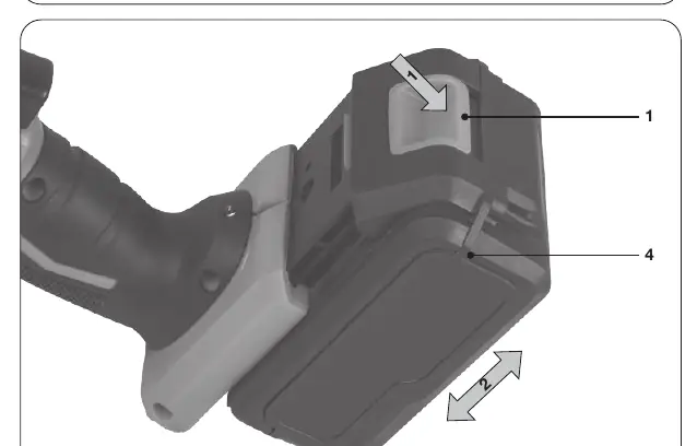 Inserting/Removing battery from tool (Fig. B)