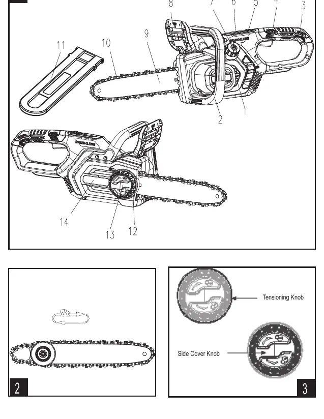 Parts diagram of the chainsaw