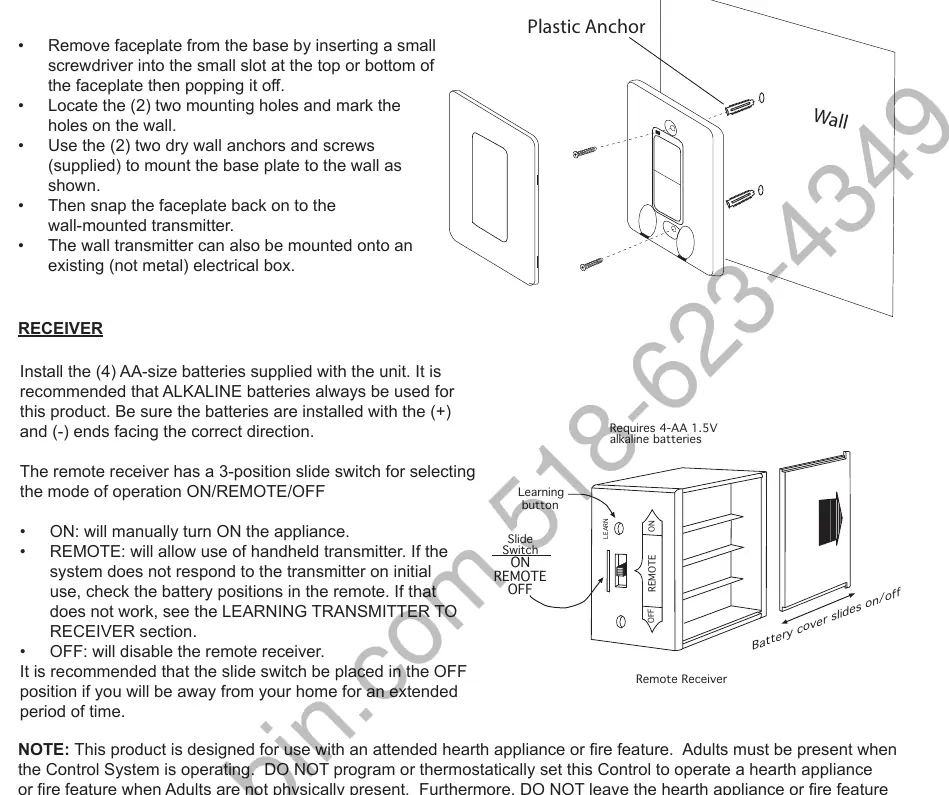 Wall transmitter mounting and receiver battery installation guide