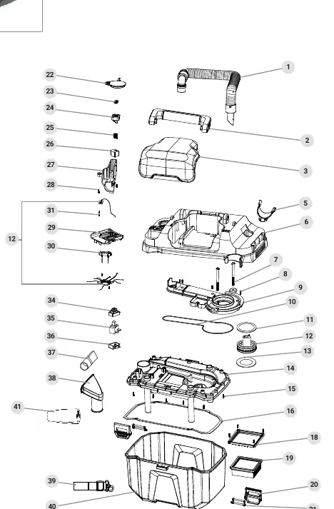Exploded view diagram of the vacuum cleaner