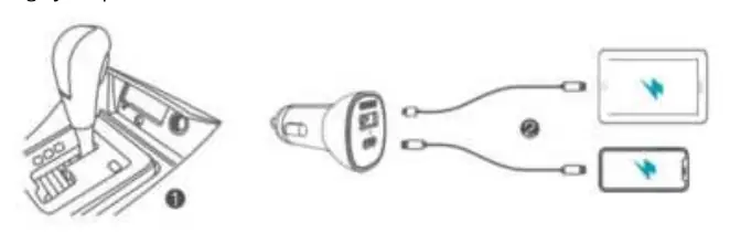 Diagram showing how to plug in the charger and connect devices.