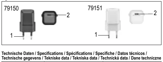 Product diagram showing Euro plug and USB-C socket