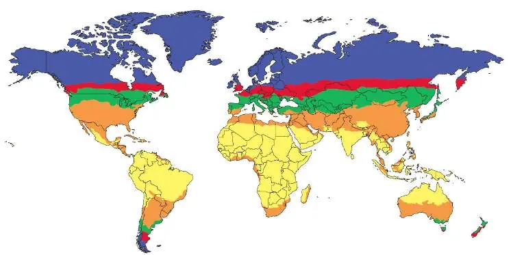World map for solar panel angle adjustment
