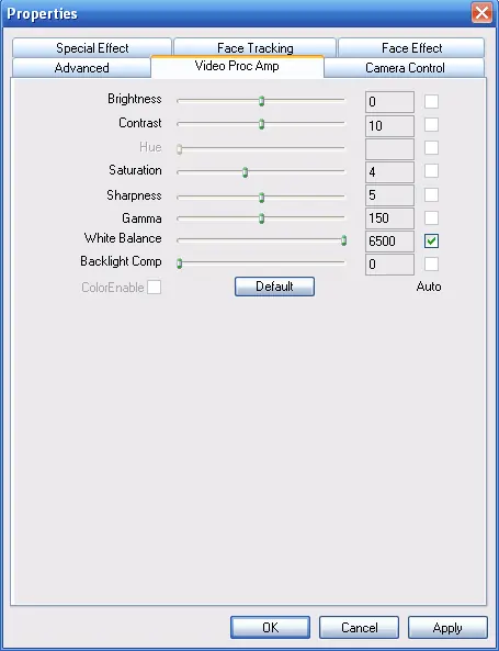 Properties settings window
