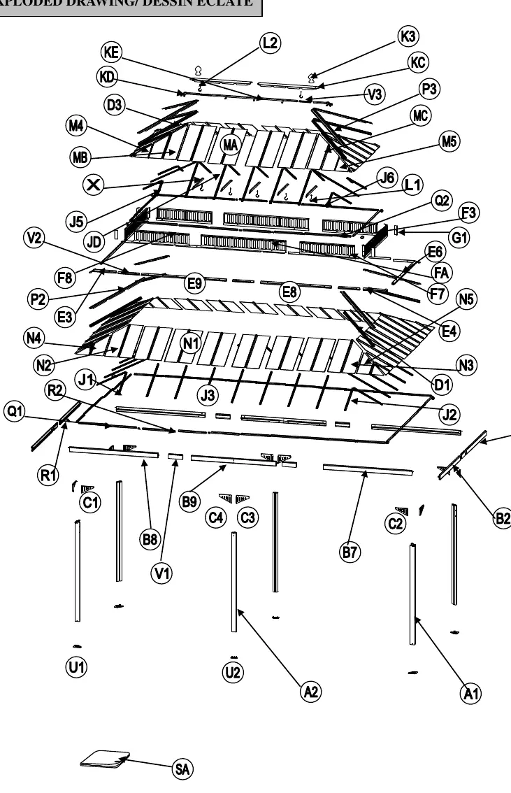 Exploded drawing of the gazebo