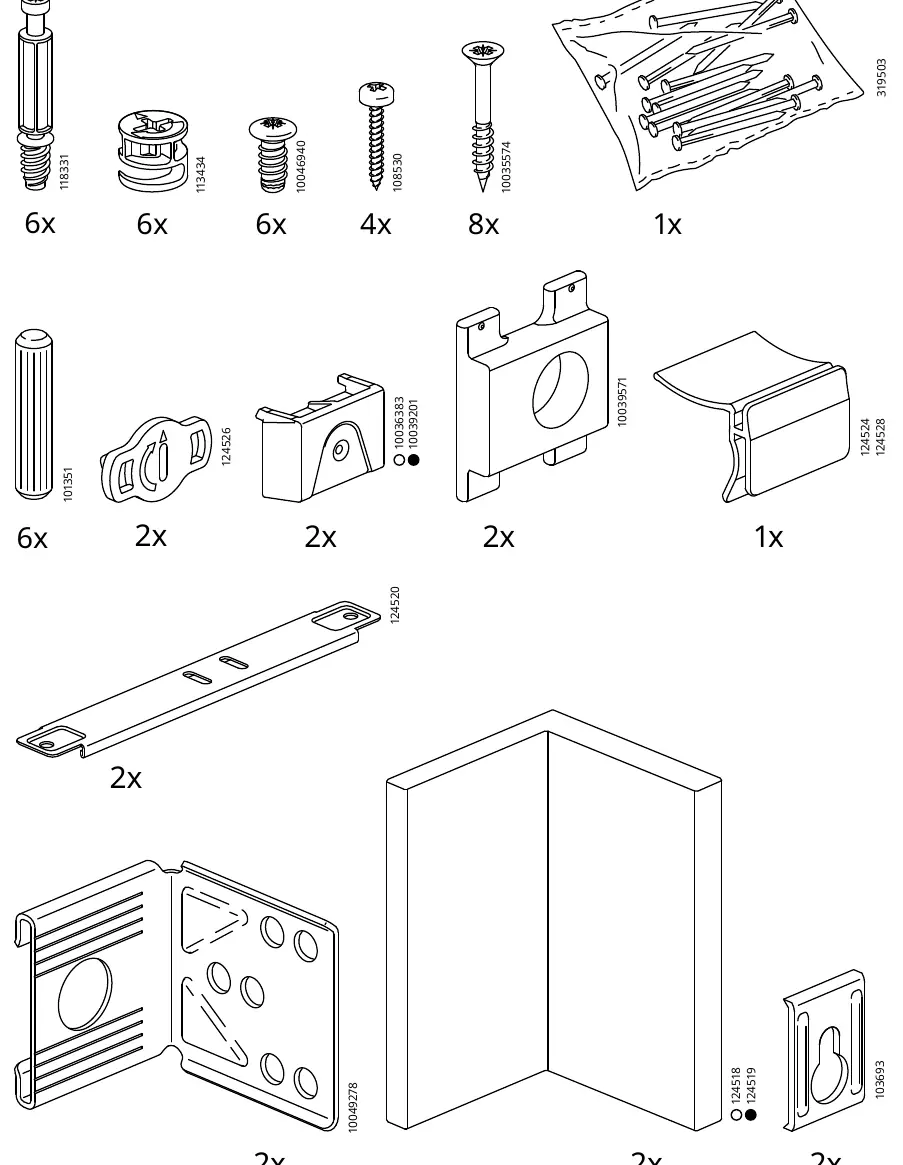 Parts list for the METOD base cabinet frame.
