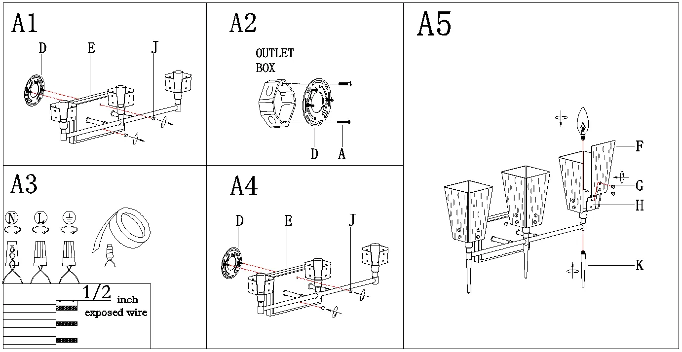 Assembly steps A1 through A5