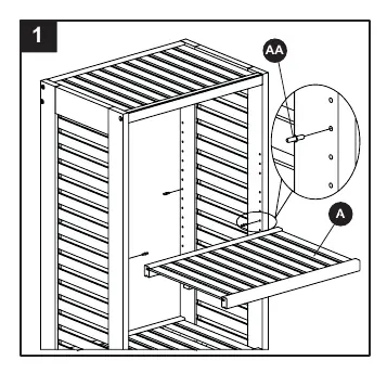 Assembly of the shelf into a tower using shelf pins.