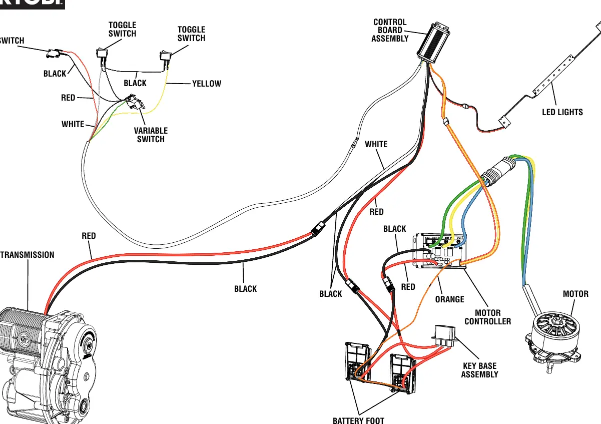 Wiring schematic for the mower's electrical system.