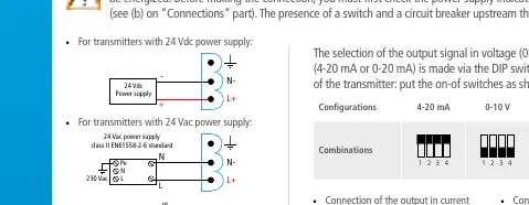 DIP switch configuration table for output signal selection.