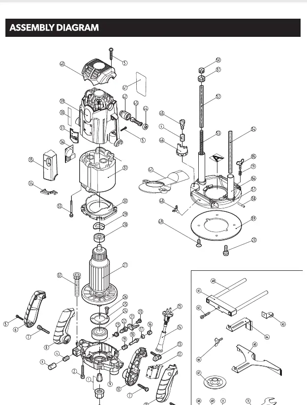 Exploded view of the Tolsen 79559 Electric Router assembly.