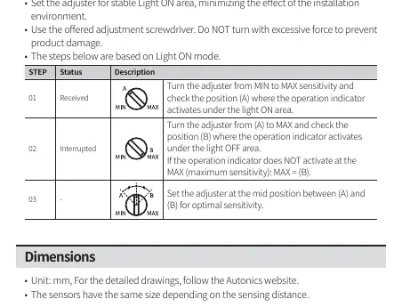 Sensitivity adjustment procedure